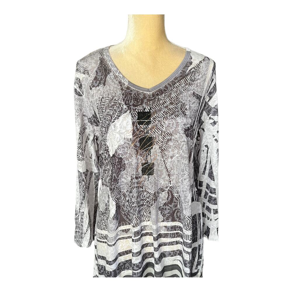 Katina Marie Gray Artsy Art to Wear Tunic Top Lightweight Size XL - Picture 2 of 7